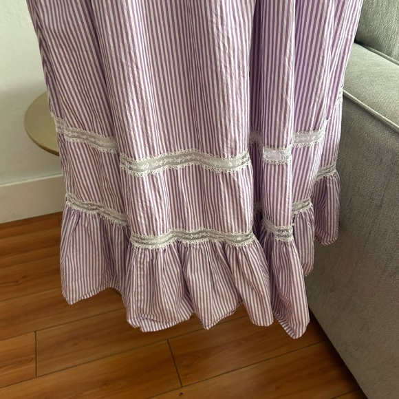 J. Crew Tiered Purple Striped Coquette Cottage Dress M Lace Sleeveless - Picture 6 of 6